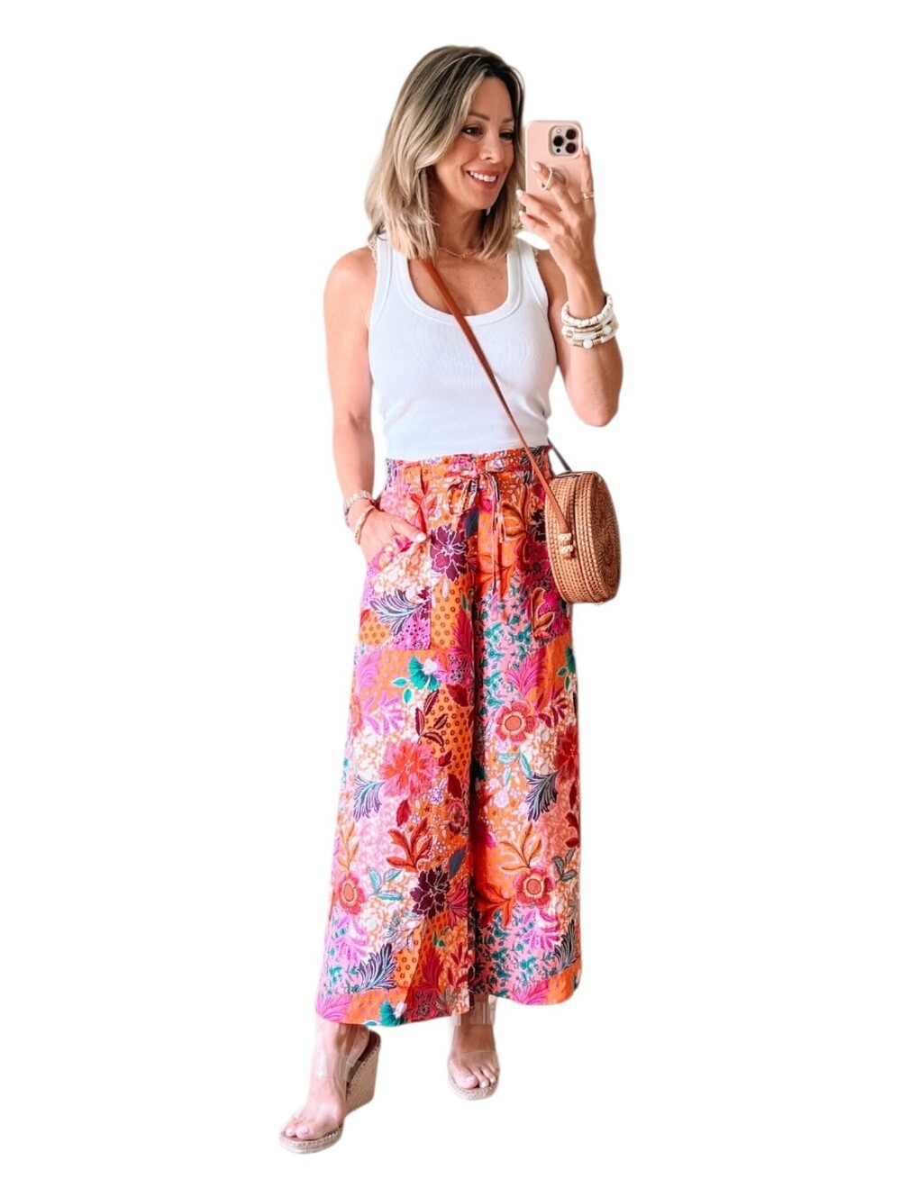 Loft Womens Tropical Floral Print Tie Waist Linen Wide Leg Crop Pants Small
